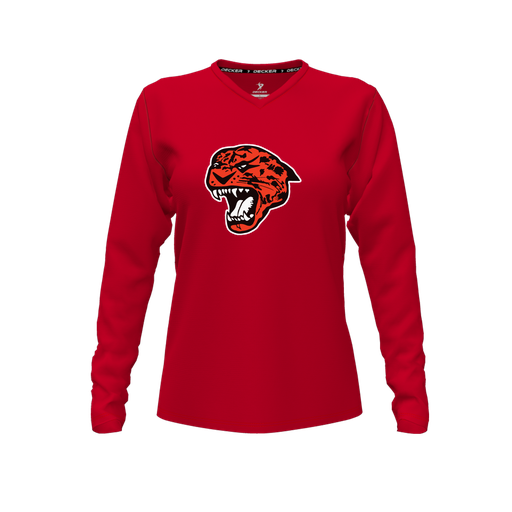 [FTLVPTRD-FYXS-LOGO1] Decker Performance T-Shirt (Female Youth XS, Red, V Neck, Logo 1, Long Sleeve)